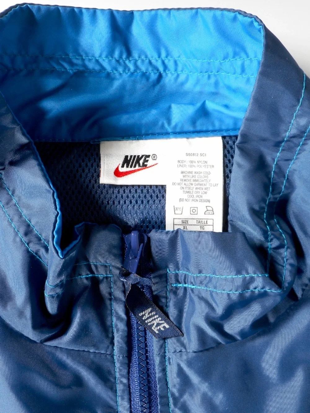 VTG 80s 90s NIKE Mens XL Blue Full Zip Track Jacket Windbreaker Swoosh Mesh Vent